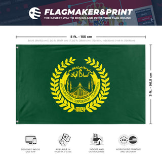 A mockup depicting custom flag specifications and measurements for 'Flag of Islamabad'