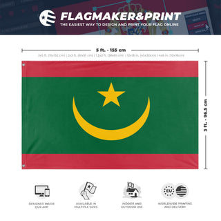 A mockup depicting custom flag specifications and measurements for 'Flag of Mauritania'