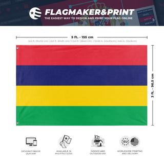A mockup depicting custom flag specifications and measurements for 'Flag of Mauritius'