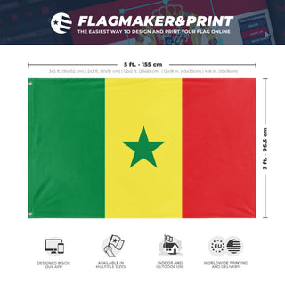 A mockup depicting custom flag specifications and measurements for 'Flag of Senegal'