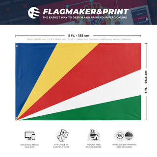 A mockup depicting custom flag specifications and measurements for 'Flag of Seychelles'