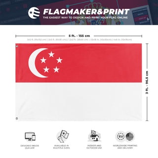 A mockup depicting custom flag specifications and measurements for 'Flag of Singapore'