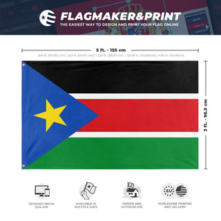 A mockup depicting custom flag specifications and measurements for 'Flag of South Sudan'