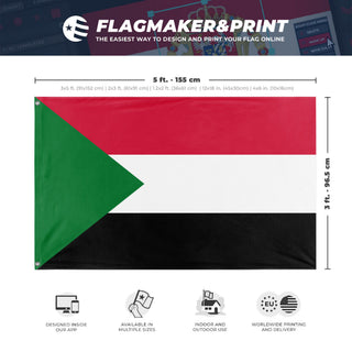 A mockup depicting custom flag specifications and measurements for 'Flag of Sudan'
