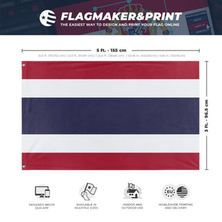 A mockup depicting custom flag specifications and measurements for 'Flag of Thailand'