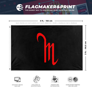 A mockup depicting custom flag specifications and measurements for 'Flag of the M People'