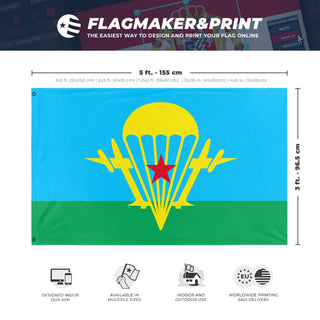 A mockup depicting custom flag specifications and measurements for 'Flag of the Soviet Airborne Forces'