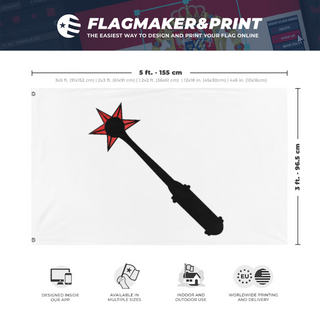 A mockup depicting custom flag specifications and measurements for 'Flag of the old coat of arms of Colmar flag'