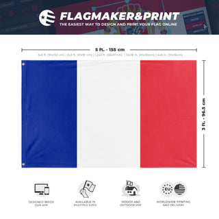 A mockup depicting custom flag specifications and measurements for 'France flag'