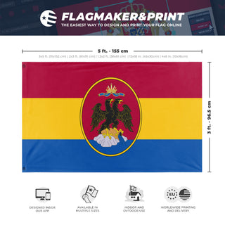 A mockup depicting custom flag specifications and measurements for 'Free State of Fiume flag'