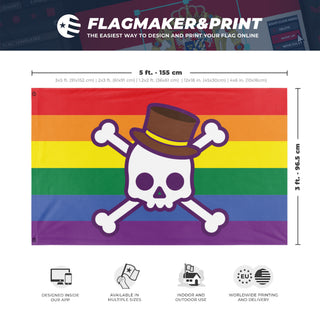 A mockup depicting custom flag specifications and measurements for 'Gen Z Pride Flag'