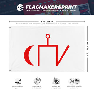 A mockup depicting custom flag specifications and measurements for 'Golden Horde flag'