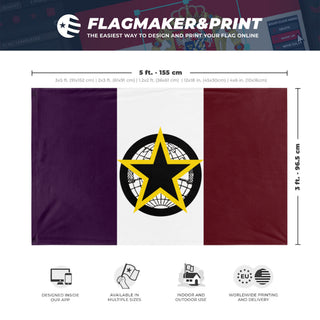 A mockup depicting custom flag specifications and measurements for 'Gothterre flag'