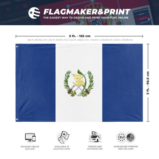 A mockup depicting custom flag specifications and measurements for 'Guatemala flag'