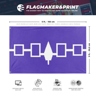 A mockup depicting custom flag specifications and measurements for 'Haudenosaunee Confederacy Flag'