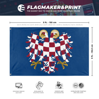 A mockup depicting custom flag specifications and measurements for 'Holy Moravian Empire no emblems flag'