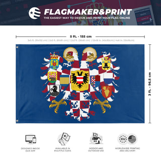 A mockup depicting custom flag specifications and measurements for 'Holy Moravian Flag'