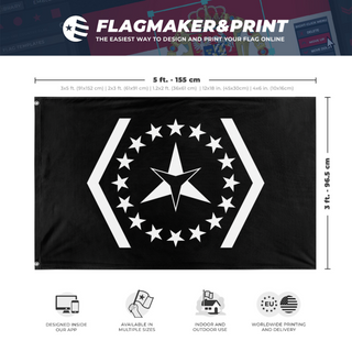 A mockup depicting custom flag specifications and measurements for 'IDTHR flag'