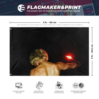 A mockup depicting custom flag specifications and measurements for 'ISOxo flag'