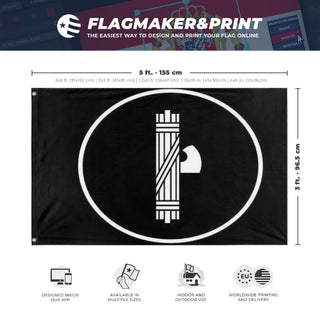 A mockup depicting custom flag specifications and measurements for 'ITPC FLAG'
