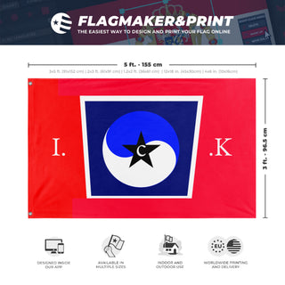 A mockup depicting custom flag specifications and measurements for 'Interesting caoollea Korea flag'
