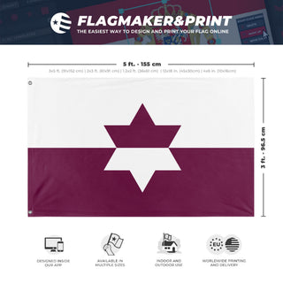 A mockup depicting custom flag specifications and measurements for 'Jewish American Heritage Flag'