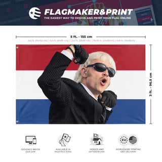 A mockup depicting custom flag specifications and measurements for 'Joost flag'