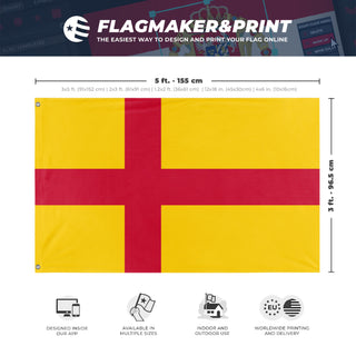 A mockup depicting custom flag specifications and measurements for 'Kalmar Union flag'