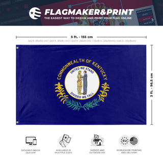 A mockup depicting custom flag specifications and measurements for 'Kentucky State Flag'