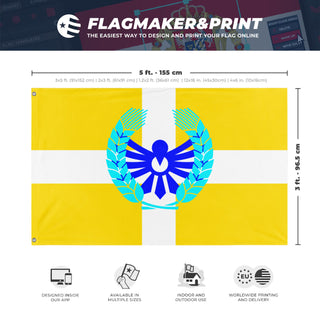A mockup depicting custom flag specifications and measurements for 'Kingdom of Heaven  flag'