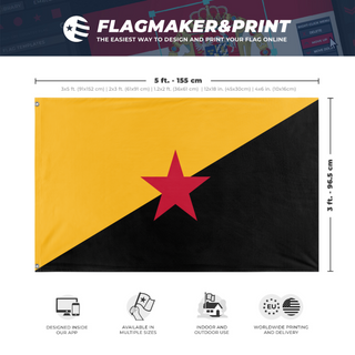 A mockup depicting custom flag specifications and measurements for 'Left-Rothbardian flag'