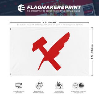 A mockup depicting custom flag specifications and measurements for 'Liberalsoc flag'