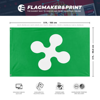 A mockup depicting custom flag specifications and measurements for 'Lombardy Flag'