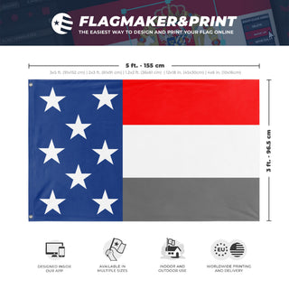 A mockup depicting custom flag specifications and measurements for 'MALIKI SKY'S flag'
