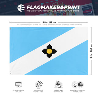 A mockup depicting custom flag specifications and measurements for 'Madison City Flag'