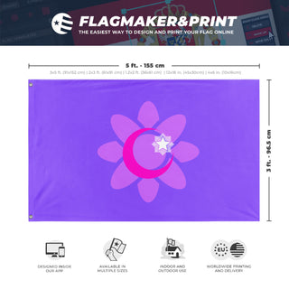 A mockup depicting custom flag specifications and measurements for 'Malia flag'