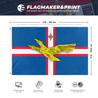 A mockup depicting custom flag specifications and measurements for 'Micronation de Cliponie flag'