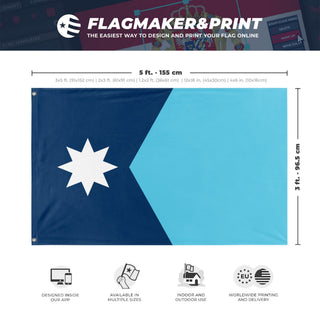A mockup depicting custom flag specifications and measurements for 'Minnesota State Flag'