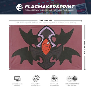 A mockup depicting custom flag specifications and measurements for 'Monster Girl flag'