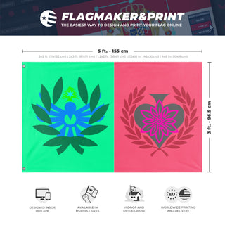 A mockup depicting custom flag specifications and measurements for 'Mother & Son flag'
