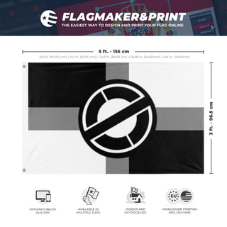 A mockup depicting custom flag specifications and measurements for 'Mulatto Front Flag'