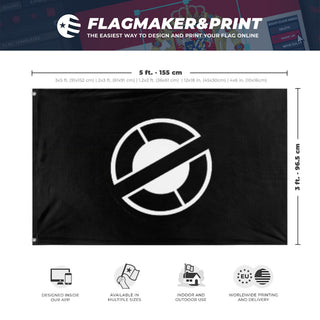 A mockup depicting custom flag specifications and measurements for 'Mulatto Front Flag'