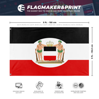 A mockup depicting custom flag specifications and measurements for 'North German Confederation Flag'
