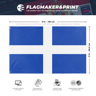 A mockup depicting custom flag specifications and measurements for 'Old Greek Flag'