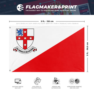 A mockup depicting custom flag specifications and measurements for 'Order of Sir Galahad flag'
