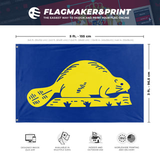 A mockup depicting custom flag specifications and measurements for 'Oregon Beaver flag'