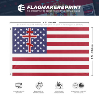 A mockup depicting custom flag specifications and measurements for 'Orthodox American flag'