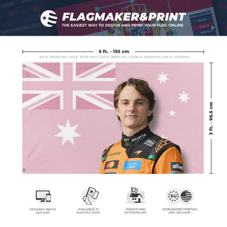 A mockup depicting custom flag specifications and measurements for 'Oscar flag'