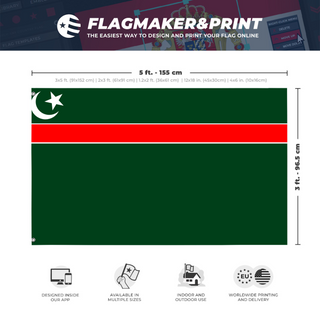 A mockup depicting custom flag specifications and measurements for 'Pakistan empire flag'
