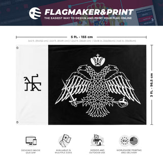 A mockup depicting custom flag specifications and measurements for 'Palaiologos flag'